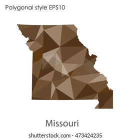 Missouri state map in geometric polygonal,mosaic style.Abstract gems triangle,modern design background. Vector illustration EPS10