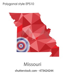 Missouri state map in geometric polygonal,mosaic style.Abstract gems triangle,modern design background. Vector illustration EPS10