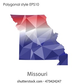 Missouri state map in geometric polygonal,mosaic style.Abstract gems triangle,modern design background. Vector illustration EPS10