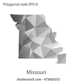 Missouri state map in geometric polygonal,mosaic style.Abstract gems triangle,modern design background. Vector illustration EPS10