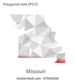 Missouri state map in geometric polygonal,mosaic style.Abstract gems triangle,modern design background. Vector illustration EPS10