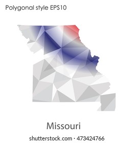 Missouri state map in geometric polygonal,mosaic style.Abstract gems triangle,modern design background. Vector illustration EPS10