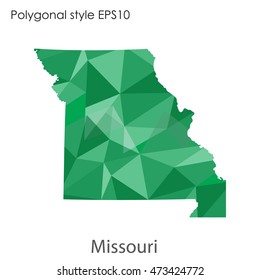 Missouri state map in geometric polygonal,mosaic style.Abstract gems triangle,modern design background. Vector illustration EPS10