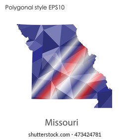 Missouri state map in geometric polygonal,mosaic style.Abstract gems triangle,modern design background. Vector illustration EPS10