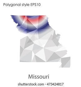 Missouri state map in geometric polygonal,mosaic style.Abstract gems triangle,modern design background. Vector illustration EPS10