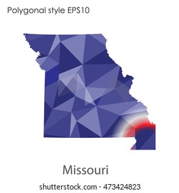 Missouri state map in geometric polygonal,mosaic style.Abstract gems triangle,modern design background. Vector illustration EPS10
