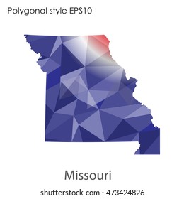 Missouri state map in geometric polygonal,mosaic style.Abstract gems triangle,modern design background. Vector illustration EPS10