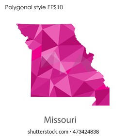 Missouri state map in geometric polygonal,mosaic style.Abstract gems triangle,modern design background. Vector illustration EPS10