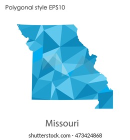 Missouri state map in geometric polygonal,mosaic style.Abstract gems triangle,modern design background. Vector illustration EPS10