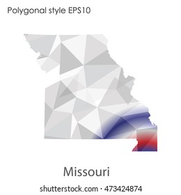 Missouri state map in geometric polygonal,mosaic style.Abstract gems triangle,modern design background. Vector illustration EPS10