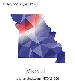 Missouri state map in geometric polygonal,mosaic style.Abstract gems triangle,modern design background. Vector illustration EPS10