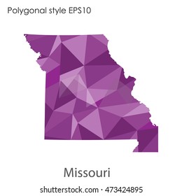 Missouri state map in geometric polygonal,mosaic style.Abstract gems triangle,modern design background. Vector illustration EPS10