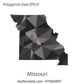 Missouri state map in geometric polygonal,mosaic style.Abstract gems triangle,modern design background. Vector illustration EPS10