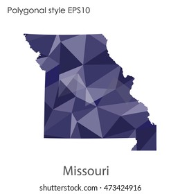 Missouri state map in geometric polygonal,mosaic style.Abstract gems triangle,modern design background. Vector illustration EPS10