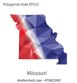 Missouri state map in geometric polygonal,mosaic style.Abstract gems triangle,modern design background. Vector illustration EPS10