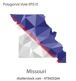 Missouri state map in geometric polygonal,mosaic style.Abstract gems triangle,modern design background. Vector illustration EPS10