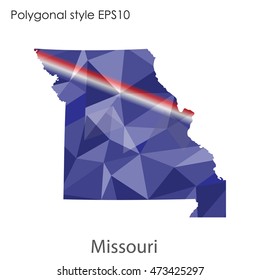 Missouri state map in geometric polygonal,mosaic style.Abstract gems triangle,modern design background. Vector illustration EPS10