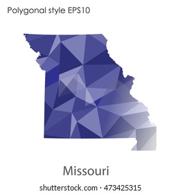 Missouri state map in geometric polygonal,mosaic style.Abstract gems triangle,modern design background. Vector illustration EPS10