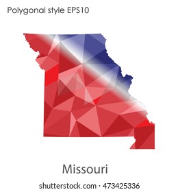 Missouri state map in geometric polygonal,mosaic style.Abstract gems triangle,modern design background. Vector illustration EPS10