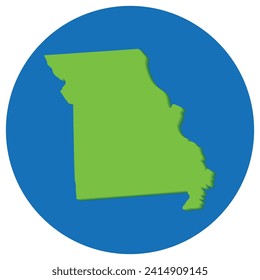 Missouri state map in globe shape green with blue round circle color. Map of the U.S. state of Missouri.