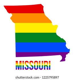 Missouri State Map in LGBT Rainbow Flag Comprised Six Stripes With Missouri LGBT Text. Flag Comprised Six Stripes; Meaning to Each of The Colors: Life, Healing, Sunlight, Nature, Serenity and Spirit.
