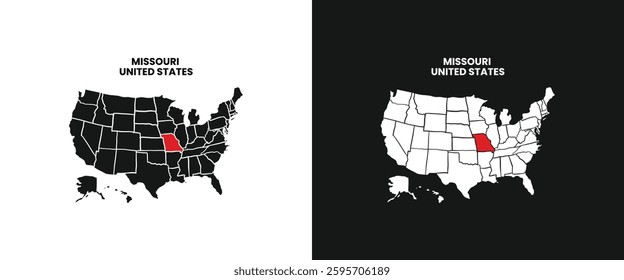 missouri state map. missouri map with red mark on america map. vector illustration of missouri state map.