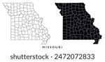 Missouri state map of regions districts vector black on white and outline
