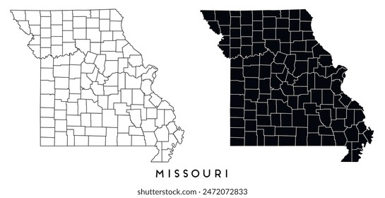 Missouri state map of regions districts vector black on white and outline