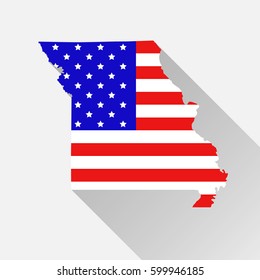 Missouri state map in style of USA national flag. Flat style with long shadow