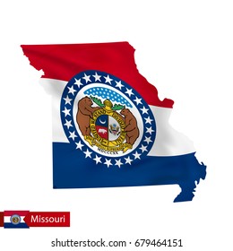 Missouri state map with waving flag of US State. Vector illustration.