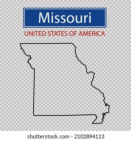 Missouri state outline map on a transparent background, United States of America line icon, map borders of the USA Missouri state.