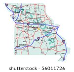 Missouri state road map with Interstates, U.S. Highways and state roads. All elements on separate layers for easy editing. Vector illustration.