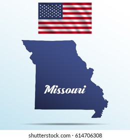 Missouri state with shadow with USA waving flag