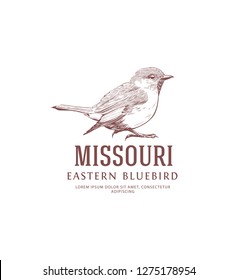 Missouri State Symbol. Eastern Bluebird. Vintage Logo