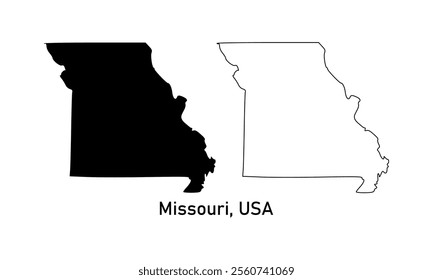 missouri State, USA map in outline style, black color	