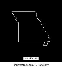 Missouri state of USA map vector outline illustration in black background