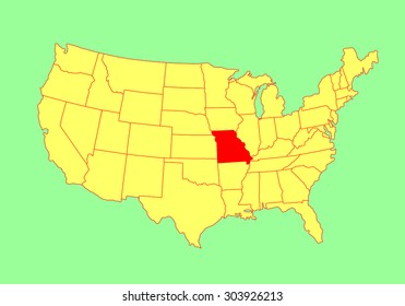 Missouri State, USA, vector map isolated on United states map. Editable blank vector map of USA.