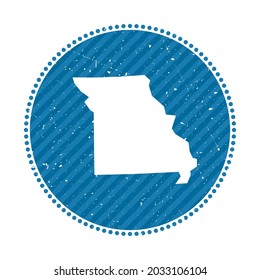 Missouri striped retro travel sticker. Badge with map of US state, vector illustration. Can be used as insignia, logotype, label, sticker or badge of Missouri.