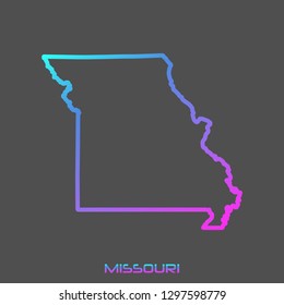 Missouri turquoise pink fluid gradient outline map, stroke. Line style. Vector illustration