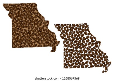 Missouri (United States of America) -  map of coffee bean, Missouri map made of coffee beans,