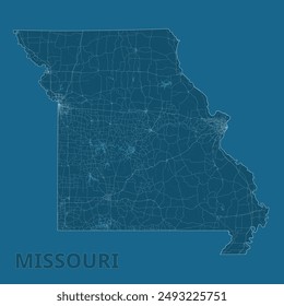 Missouri, United States artistic blueprint map poster