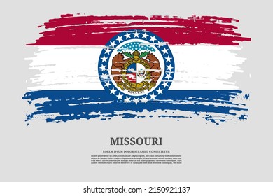 Missouri US flag with brush stroke effect and information text poster, vector background