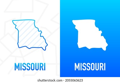 Missouri - U.S. state. Contour line in white and blue color on two face background. Map of The United States of America. Vector illustration.