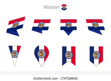 Missouri US State flag collection, eight versions of Missouri vector flags. Vector illustration.