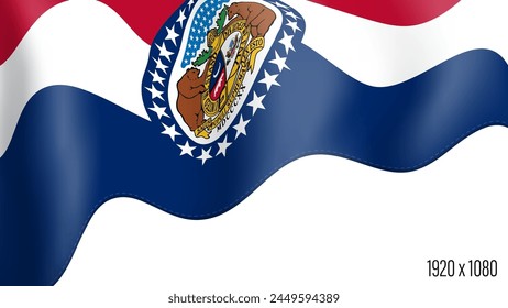 Missouri US state flag realistic independence day background. Missouri election banner in motion waving, fluttering in wind. Festive patriotic HD format template for independence day