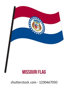 Missouri (U.S. State) Flag Waving Vector Illustration on White Background. Flag of the United States of America.