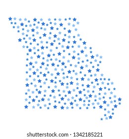 Missouri U.S. state map background with blue stars of different sizes vector illustration eps
