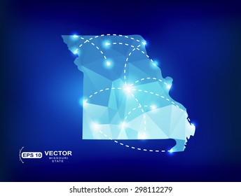 Missouri US state map polygonal with spotlights places