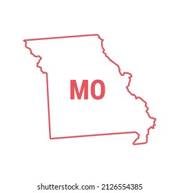 Missouri US state map red outline border. Vector illustration isolated on white. Two-letter state abbreviation. Editable stroke. Adjust line weight.
