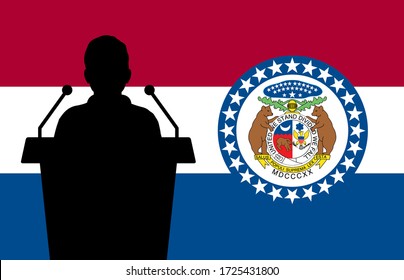Missouri USA Flag Background Man Speaks. Business Man Presentation Conference Concept.
